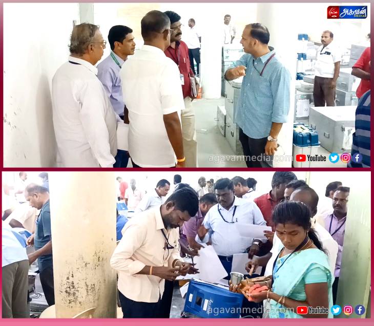 வாக்குப்பதிவு இயந்திரங்களில் சின்னங்கள் பொருத்தும் பணி தீவிரம் : 300-க்கும் மேற்பட்டோர் பணியில் ஈடுபடுத்தப்பட்டுள்ளனர்.

