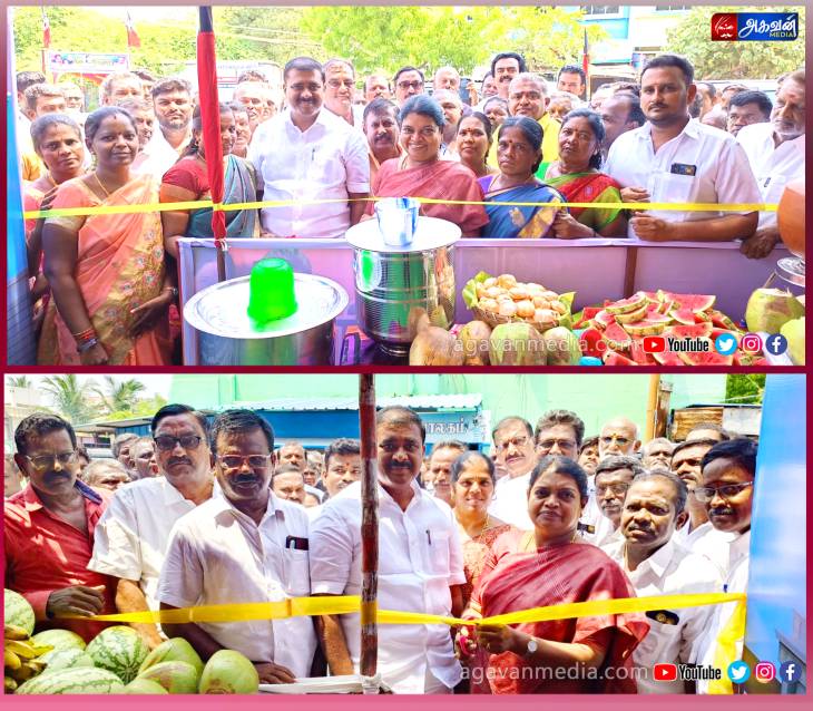 "அக்னி நட்சத்திரம்" தொடங்கியுள்ள நிலையில், கொளுத்தும் வெயிலை தணிக்க குளுகுளு வென சர்பத், பதநீர், மோர்... விளாத்திகுளத்தில், பொதுமக்களுக்கு குடிங்க... குடிங்க... என கொடுத்த அமைச்சர் கீதாஜீவன்!