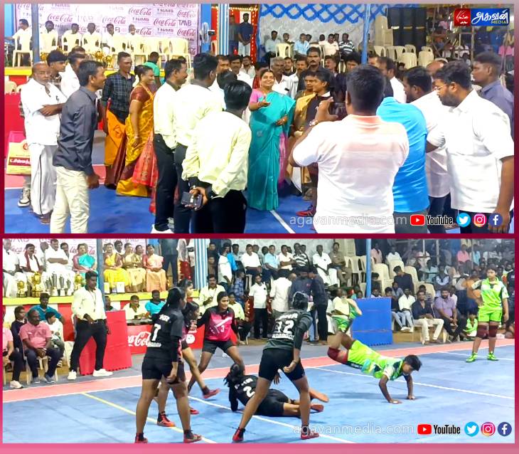டாஸ் போட்டு போட்டியை தொடங்கி வைத்த அமைச்சர் கீதாஜீவன்!

