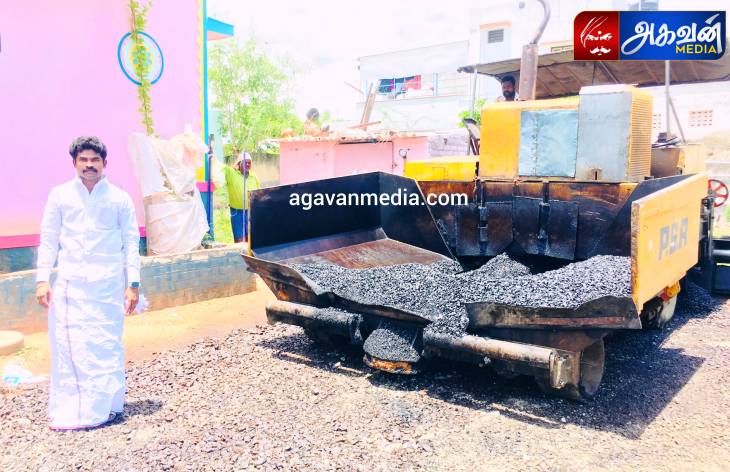 சாலை அமைக்கும் பணியினை  நகர மன்ற உறுப்பினர்  MRV கவியரசன் ஆய்வு செய்தார்!