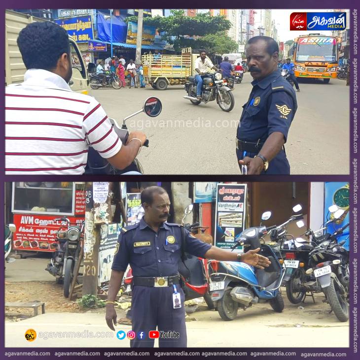 தன்னார்வத்துடன் போக்குவரத்து நெருக்கடியை சீர் செய்யும் தனியார் நிறுவன பாதுகாவலர்!