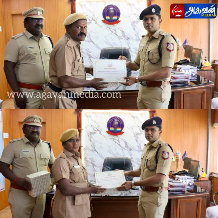 20 வருடங்கள் பணியாற்றி நிறைவு செய்த 10 ஊர்க்காவல் படை வீரர்களுக்கு பாராட்டு சான்றிதழ் வழங்கிய எஸ்.பி.!

