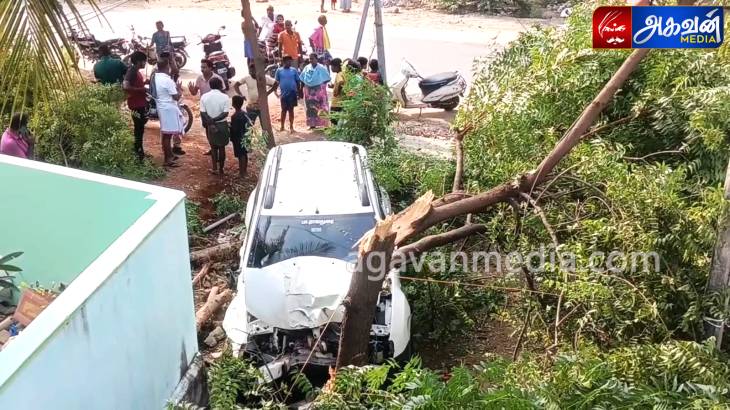 தறிகெட்டு ஓடி, பறந்து வேப்பமரத்தில் மோதி விபத்துக்குள்ளான கார்!