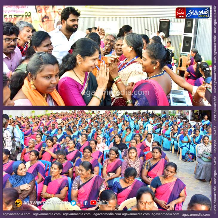 கனிமொழி எம்.பி தலைமையில் தி.மு.கழகம் சார்பில் 335 அங்கன்வாடி சமையலர்கள் மற்றும் உதவியாளர்களுக்கு எடை மெஷின் வழங்கும் விழா !

